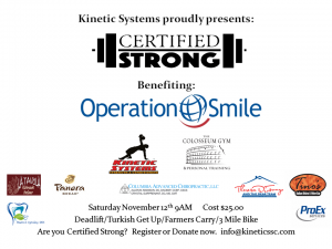 Certified Strong - Operation Smile @ pin Hide Map Kinetic Systems Strength & Conditioning | Columbia | Maryland | United States